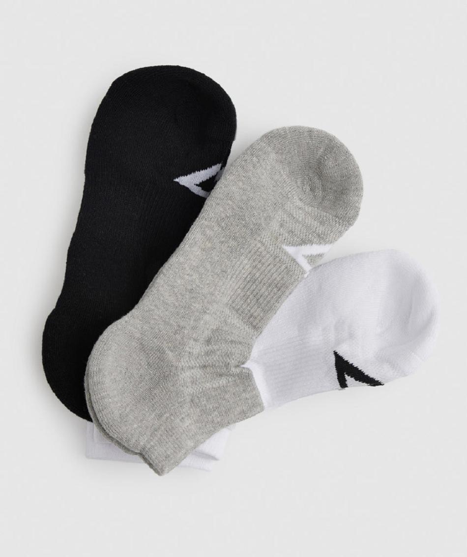 Gymshark Ankle 3pk Accessories Čarape Bijele Svijetlo Sive Crne | HR 2041AHK